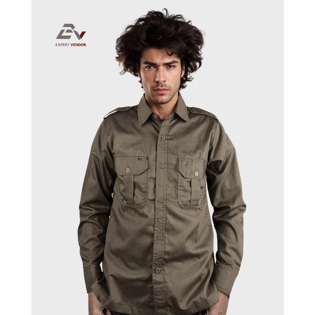 BAJU POLOS BASIC _ Kemeja Lapangan_ Gunung_ Outdoor _ PDL_ PDH Formal Panjang Warna Merah Cabe, Khaki, Hijau Sage, Kuning Mustard - Expert Vendor Khaki