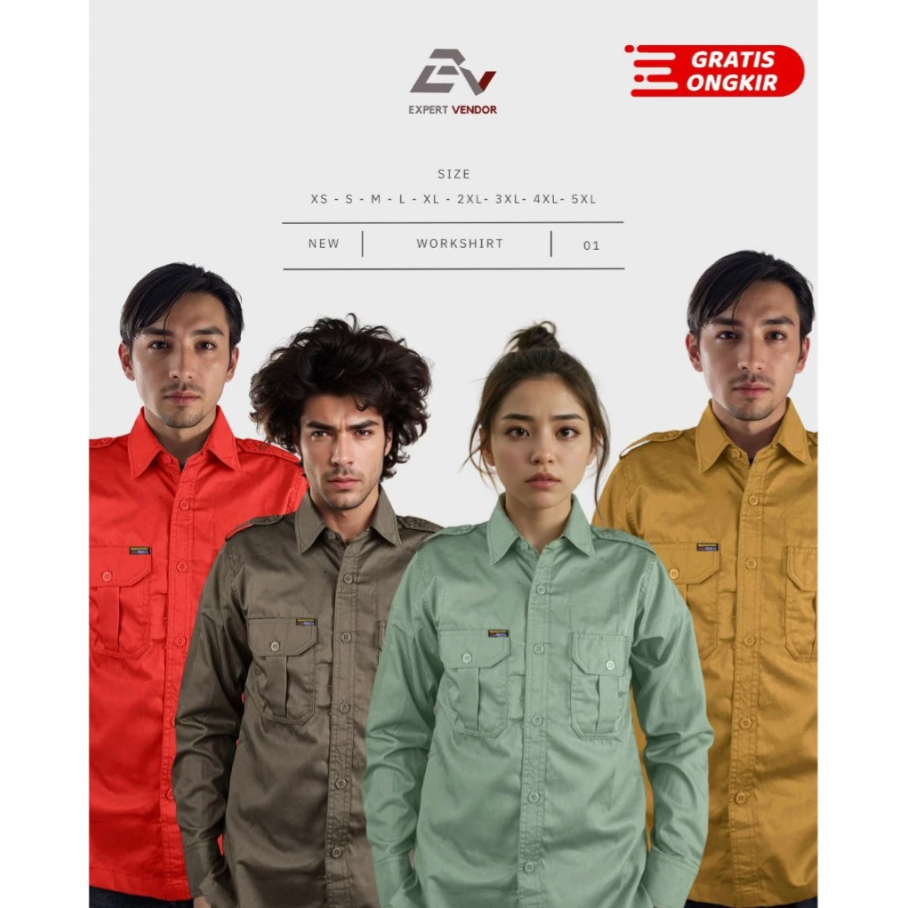 BAJU POLOS BASIC / Kemeja Lapangan/ Gunung/ Outdoor / PDL/ PDH Formal Panjang Warna Merah Cabe, Khaki, Hijau Sage, Kuning Mustard - Expert Vendor